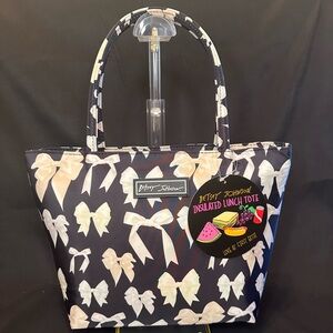 🎄🎁 Betsey Johnson Black With Ivory Bows Isolated Lunch Tote